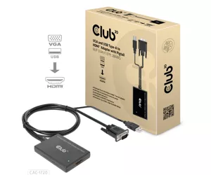 CLUB3D VGA and USB Type-A to HDMI Adapter with Pigtail M/F 0.6m/1.97ft 28AWG