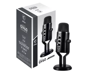 MSI Immers GV60 Streaming Mic with USB Type-C Interface and 3.5mm Aux for Professional Applications in 4 Modes: Stereo, Omnidirectional, Cardioid, and Bidirectional.