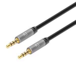 Manhattan Stereo Audio 3.5mm Cable, 2m, Male/Male, Slim Design, Black/Silver, Premium with 24 karat gold plated contacts and pure oxygen-free copper (OFC) wire, Lifetime Warranty, Polybag