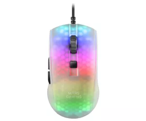 Mars Gaming MMRW White RGB Chroma Gaming Mouse Ultra-lightweight Translucent Frame 58g 12800 DPI HUANO Mechanical Switches