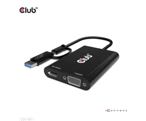 CLUB3D USB Gen1 Type-C/-A to Dual HDMI (4K/30Hz) / VGA (1080/60Hz)
