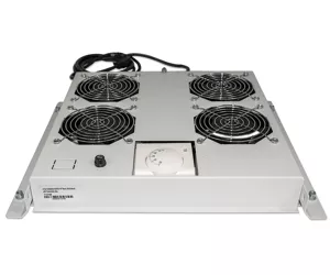 Intellinet 4-Fan Ventilation Unit for 19" Racks, Roof Mount, with Thermostat, Grey (with Euro 2-pin plug)