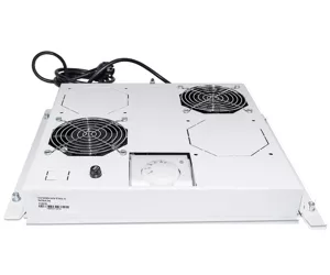 Intellinet 2-Fan Ventilation Unit for 19" Racks, Roof Mount, with Thermostat, Grey (with Euro 2-pin plug)