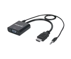 Manhattan HDMI to VGA Converter with Audio, 1080p, 30cm, Power Input, Black, 3 Yr. Warranty