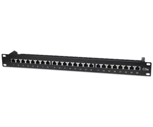 Intellinet Patch Panel, Cat5e, FTP, 24-Port, 1U, Shielded, 90° Top-Entry Punch-Down Blocks, Black