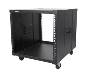 StarTech.com 4-Post 9U Mobile Open Frame Server Rack, Four Post Network Rack with Wheels, 19" Rolling Rack for Home/Office Narrow Floor Spaces, Small Data Rack for Computer/AV/IT Equipment - TAA Compliant