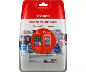 Canon CLI-551 BK/C/M/Y Ink Cartridge + Photo Paper Value Pack