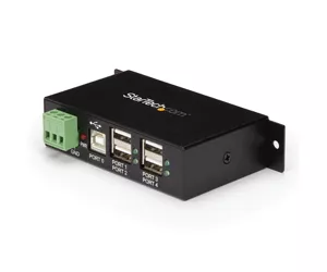 StarTech.com 4-Port USB 2.0 Hub - Metal Industrial USB-A Hub - Din Rail, Wall or Desk Mountable USB Data Hub - TAA Compliant USB Expander Hub