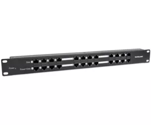 Intellinet PoE Patch Panel, 24 Port Patch Panel with 12 port RJ45 Data In and 12 port RJ45 Data and Power Out, Passive Power over Ethernet Delivered on 12 Ports, 1U, CAT5e