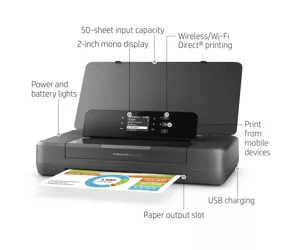 HP Officejet 200 Mobile Printer, Color, Printer for Small office, Print, Front-facing USB printing