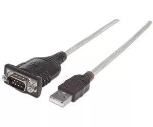 Manhattan USB-A to Serial Converter, 1.8m, Male to Male, PL-2303RA Chip, Black/Silver Cable, 3 Years Warranty.