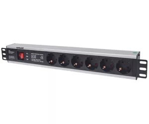 Intellinet 19" 1.5U Rackmount 6-Way Power Strip - German Type", With On/Off Switch and Surge Protection, 3m Power Cord (Euro 2-pin plug)