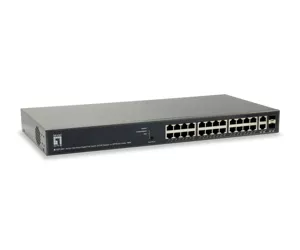 LevelOne TURING 26-Port Web Smart Gigabit PoE Switch, 24 PoE Outputs, 2 x SFP/RJ45 Combo, 185W, 802.3at/af PoE