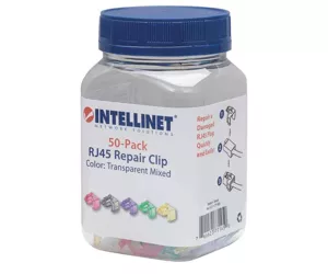 Intellinet RJ45 Repair Clip, For RJ45 modular plug, Mixed Transparent Colours (Red, Yellow, Green, Violet and Black), 50 pack