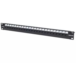 Intellinet Patch Panel, Cat6, UTP, 24 Port, 1U, Locking Function, Top Entry Punch Down, Black