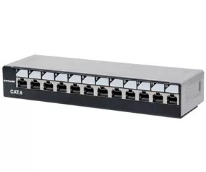Intellinet Patch Panel, Cat6, Desktop, FTP, 12 Port, 1U, Locking Function, Shielded, Top Entry Punch Down, Black & Silver