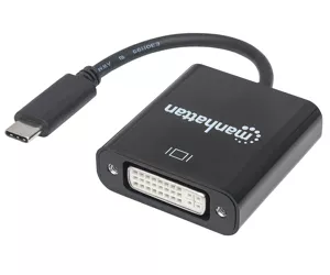 Manhattan USB-C to DVI-D Converter Cable, 4K@30Hz, Black, 8cm, Male to Female, Equivalent to CDP2DVI, Compatible with DVD-D, Three Year Warranty, Blister