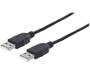 Manhattan USB-A to USB-A Cable, 1m, Male to Male, 480 Mbps (USB 2.0), Equivalent to USB2AA1M, Hi-Speed USB, Black, Lifetime Warranty, Polybag