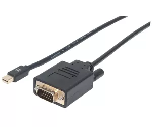 Manhattan Mini DisplayPort 1.2a to VGA Cable, 1080@60Hz, Active, 1.8m, Male to Male, Black, Polybag