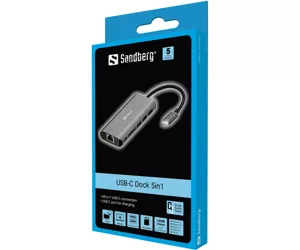 Sandberg USB-C Dock HDMI+LAN+SD+USB,61W USB 3.2 Gen 1 (3.1 Gen 1) Type-C Hall