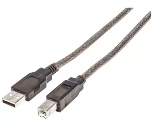 Manhattan USB-A to USB-B Cable, 15m, Male to Male, Active, Black, 480 Mbps (USB 2.0), Built-in Chipset With Amplification, Equivalent to USB2HAB50AC, Hi-Speed USB, Three Year Warranty, Polybag