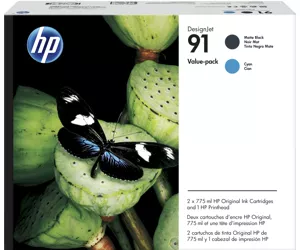 HP 91 Value Pack 775-ml Matte Black/Cyan DesignJet Ink Cartridges/Printhead