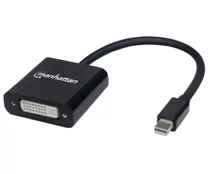 Manhattan Mini DP to DVI-I Adapter Cable, 4K@30Hz, Active, 19.5cm, M/F, DVD-D Compatible, Black, 3 Yr Warranty.