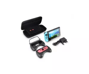 Urban Factory Nintendo Switch Starter Pack: Tempered Glass Screen Protector, EVA carry case, USB-C Charger (Euro 2 pin) and 2x ergonomic supports