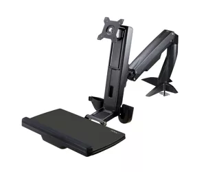StarTech.com Sitz-Steh Monitorarm - Verstellbarer Sitz-Steh Arbeitsplatz Monitorarm für ein einzelnes 27" VESA Display - Ergonomischer Gelenk Stehpult Konverter mit Tastaturablage