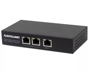 Intellinet 2-Port Gigabit High-Power PoE+ Extender Repeater, IEEE 802.3at/af Power over Ethernet (PoE+/PoE), metal