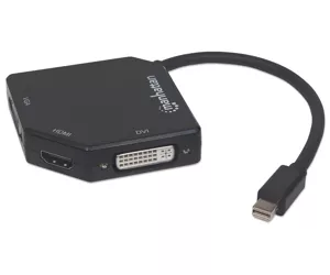 Manhattan Mini DisplayPort 3-in-1 Adapter, Black, M-F, Passive, 4K@30Hz, 1080p@60Hz, MDP2VGDVHD Equivalent, DVD-D Compatible, 3-Year Warranty.