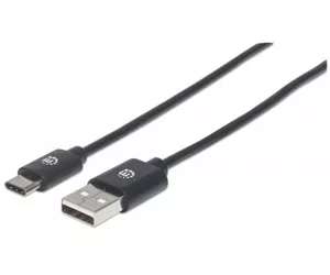 Manhattan USB-C to USB-A Cable, 50cm, Male to Male, Black, 480 Mbps (USB 2.0), Equivalent to USB2AC50CM, Hi-Speed USB, Lifetime Warranty, Polybag