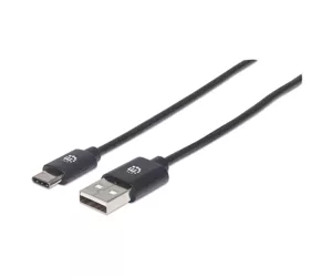 Manhattan USB-C to USB-A Cable, 2m, Male to Male, Black, 480 Mbps (USB 2.0), Equivalent to USB2AC2M, Hi-Speed USB, Lifetime Warranty, Polybag