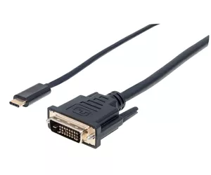 Manhattan USB-C to DVI-D Cable, 1080p@60Hz, 2m, Male to Female, Black, Equivalent to CDP2DVIMM2MB, Compatible with DVD-D, Three Year Warranty, Polybag