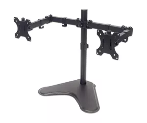 Manhattan TV & Monitor Mount, Desk, Double-Link Arms, 2 screens, Screen Sizes: 10-27", Black, Stand Assembly, Dual Screen, VESA 75x75 to 100x100mm, Max 8kg (each), Lifetime Warranty