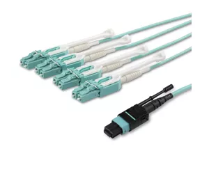 StarTech.com 2m (6ft) MTP(F)/PC to 4x LC/PC Duplex Breakout OM3 Multimode Fiber Optic Cable, OFNP, 8F Type-A, 50/125µm LOMMF, 40G Networks, Low Insertion Loss, MPO to LC Fiber Patch Cord