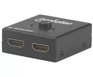 Manhattan HDMI Switch 2-Port, 4K@30Hz, Bi-Directional, Black, Displays output from x1 HDMI source to x2 HD displays (same output to both displays) or Connects x2 HDMI sources to x1 display, Manual Selection, No external power required, 3 Year Warranty