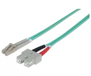 Intellinet Fiber Optic Patch Cable, OM3, LC/SC, 1m, Aqua, Duplex, Multimode, 50/125 µm, LSZH, Fibre, Lifetime Warranty, Polybag