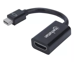 Manhattan Mini DisplayPort 1.2 to HDMI Adapter Cable, 1080p@60Hz, 12cm, Male to Female, Black, Equivalent to Startech MDP2HDMI, Three Year Warranty, Polybag