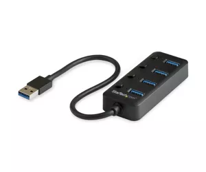 StarTech.com 4 Port USB 3.0 Hub with On/Off Port Switches - 5Gbps USB 3.2 Gen 1 - Portable Hub with Attached Cable.