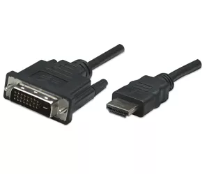Manhattan HDMI to DVI-D 24+1 Cable, 1m, Male to Male, Black, Equivalent to HDDVIMM1M, Dual Link, Compatible with DVD-D, Lifetime Warranty, Polybag