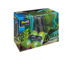 Revell 24633 RC Car Monster 1080 mit 2,4 GHz Fernsteuerung, mit Überschlagfunktion, beidseitig fahrbar, für Super Spins, LED-Beleuchtung, 4WD ferngesteuertes Auto mit Allrad-Antrieb und Stunt-Funktionen, schwarz, Reifen in Neongrün, Länge: ca. 25 cm