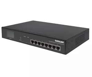 Intellinet 8-Port Gigabit Ethernet Switch with 4 Ultra PoE Ports and LCD Screen, 8 x 10/100/1000 ports, 4 x IEEE 802.3bt Power over Ethernet (Ultra PoE) Ports, LCD Display, 140 W, Desktop, 19" Rackmount (Euro 2-pin plug)