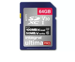 Integral 64GB SD CARD SDXC UHS-1 U3 CL10 V30 UP TO 100MBS READ 70MBS WRITE