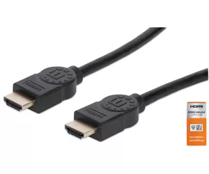 Manhattan HDMI Cable with Ethernet, 4K@60Hz (Premium High Speed), 1m, Male to Male, Black, Equivalent to HDMM1MP, Ultra HD 4k x 2k, Fully Shielded, Gold Plated Contacts, Lifetime Warranty, Polybag