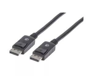 Manhattan DisplayPort 1.2 Cable, 4K@60hz, 3m, Male to Male, Equivalent to Startech DISPL3M, With Latches, Fully Shielded, Black, Lifetime Warranty, Polybag