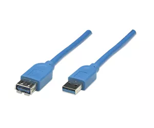Manhattan USB 3.0 Verlängerungskabel, USB 3.0, Typ A-Stecker - Typ A-Buchse, 5 Gbit/s, 2 m, blau