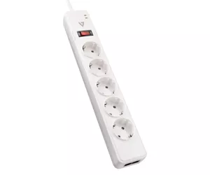 V7 5-Schuko Outlet Home/Office Surge Protector, 1.8m Cord, 1050 Joules, White