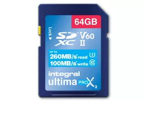 Integral 64GB SD CARD UHS II SDXC UHS-2 U3 CL10 V60 UP TO R-260 W-100 MBS