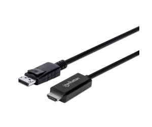 Manhattan DisplayPort 1.2 to HDMI Cable, 4K@60Hz, 3m, Male to Male, DP With Latch, Black, Not Bi-Directional, Three Year Warranty, Polybag